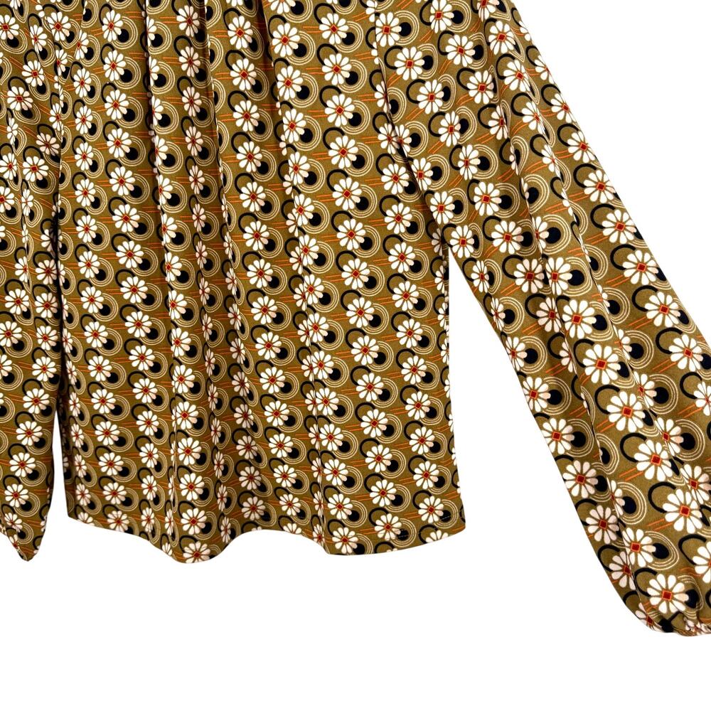 MELLODAY Sz Small Floral Daisies Mustard Yellow Blouse Shirt Top Artsy Summer - Picture 5 of 8